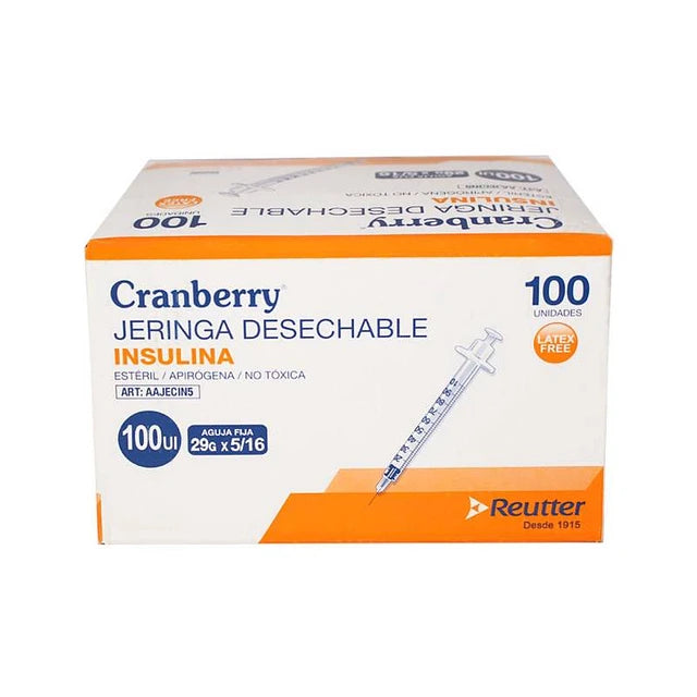 Jeringa Insulina Cranberry 29G x 5/16 Caja x100 Estéril 1ml