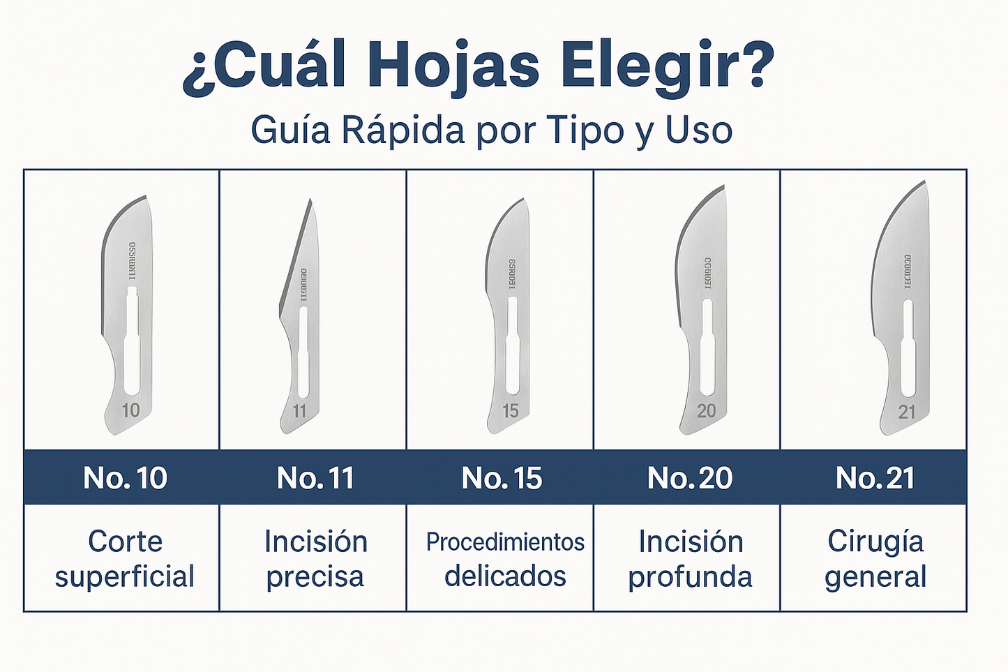 Hojas de Bisturí Acero Inoxidable Estériles – N°10/11/15/20/21 (Caja 100 u.)