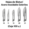 Hojas de Bisturí Acero Inoxidable Estériles – N°10/11/15/20/21 (Caja 100 u.)
