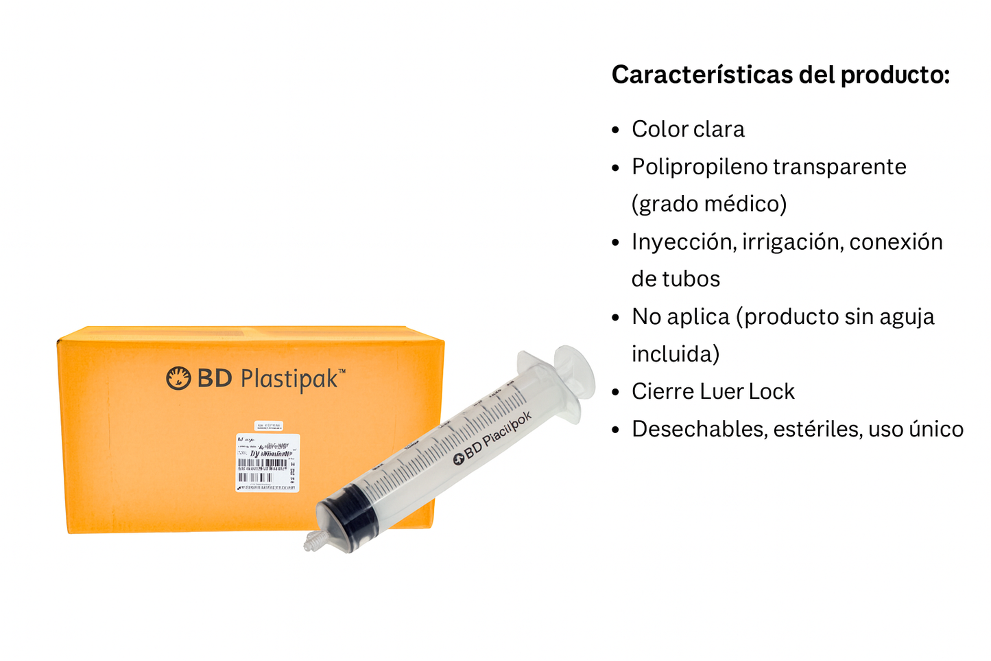 Jeringa  BD Luer Lock 50–60 ml Plastipak Caja 60 UNIDADES