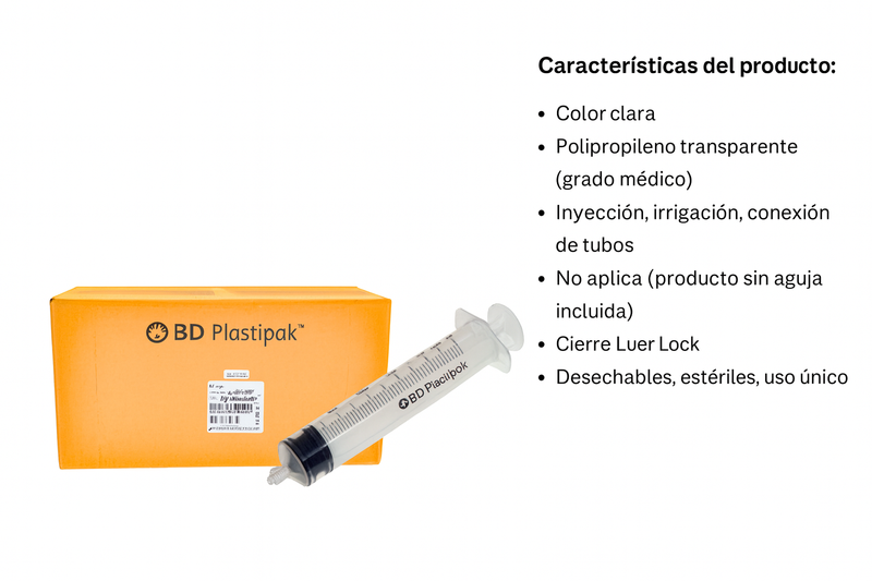 Jeringa  BD Luer Lock 50–60 ml Plastipak Caja 60 UNIDADES