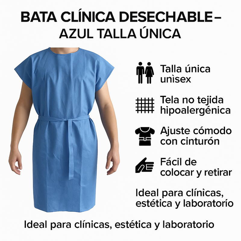 Bata de Paciente Desechable SMS Azul | Talla Única | Uso Clínico y Estético-insumos-medicos-despacho