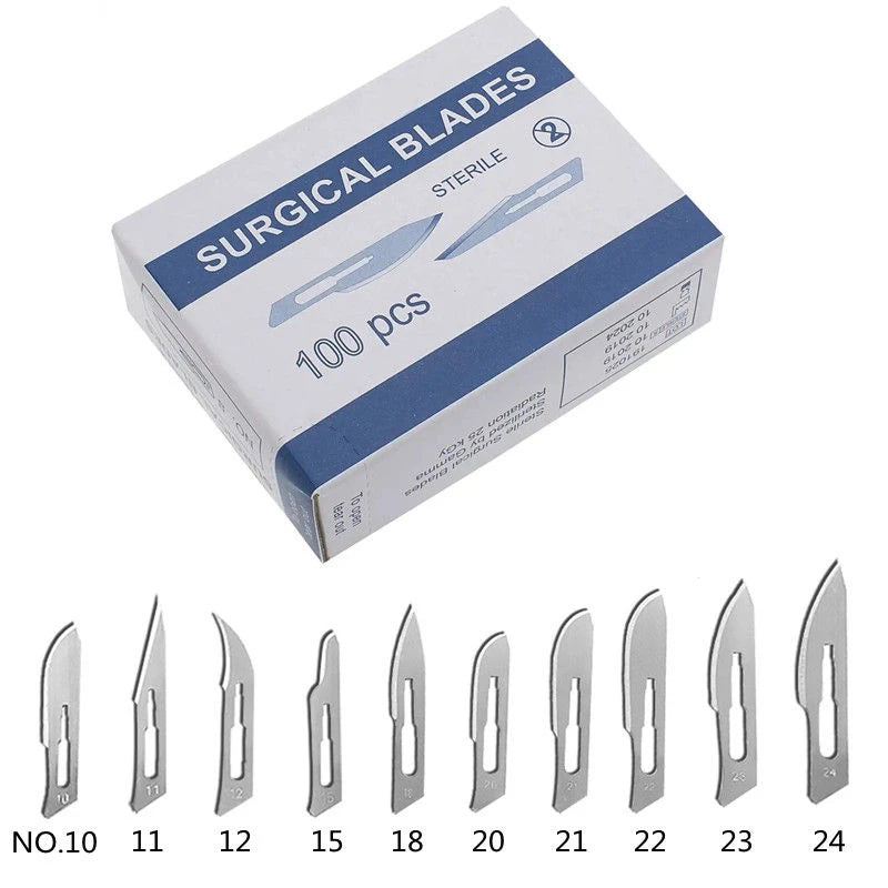 Hojas de Bisturí Acero Inoxidable Estériles – N°10/11/15/20/21 (Caja 100 u.)