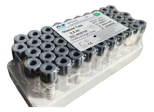 Tubo Capilar Glucosa 0,5 ml Tapa Gris | CE Na‑Fluoruro + Oxalato