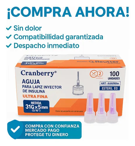 AGUJA LAPIZ INSULINA 31G X 5 MM CAJA DE 100 UNIDADES CRAMBERRY