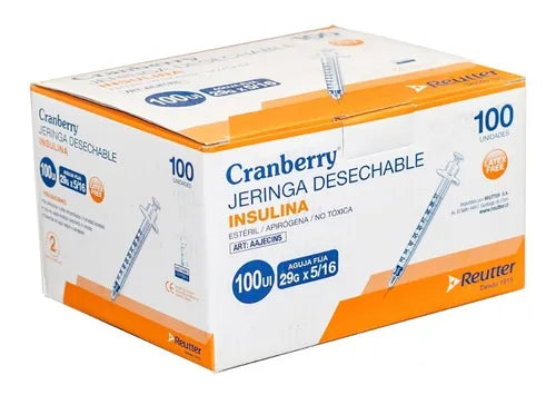 Jeringa Insulina Cranberry 29G x 5/16 Caja x100 Estéril 1ml