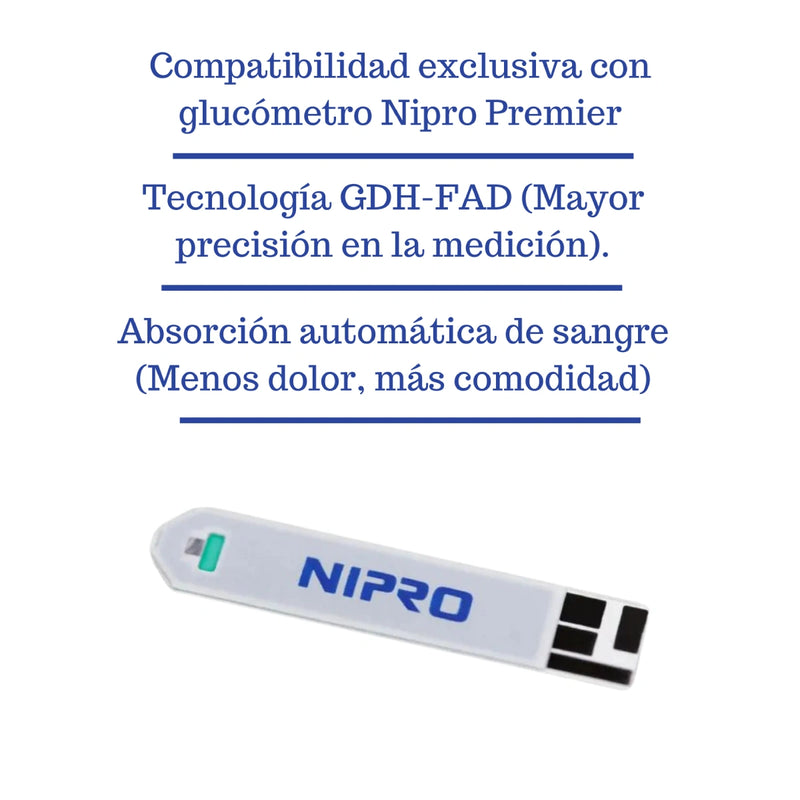 Tiras Reactivas Nipro Premier para Glucómetro | Pack x50 Unidades | GDH-FAD Alta Precisión