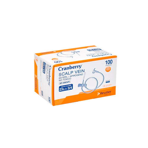 Cranberry Scalp Vein 21‑23G x ¾″ – Mariposa Estéril | Caja 100