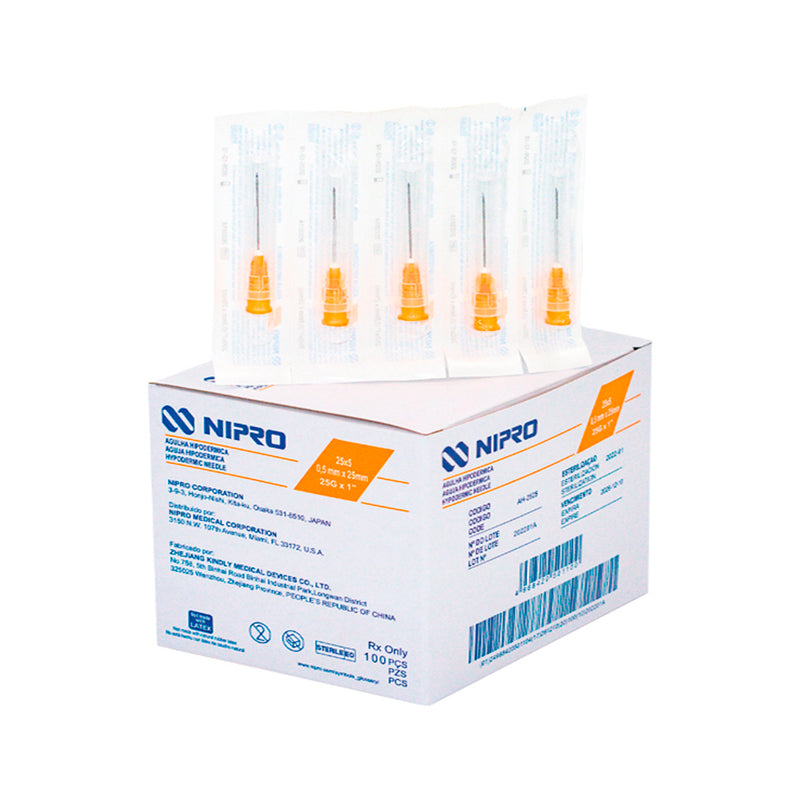 Agujas Hipodérmicas Nipro Desechables Caja x100