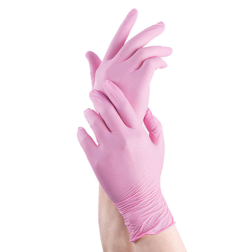 Guantes Nitrilo Rosado Sin Látex – Caja 100 unid (XS a XL)