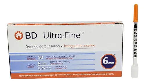 Jeringa Insulina BD Ultra-Fine 0,5 mL 31G x 6 mm | Caja x 100 Unidade tubo-de-muestras-insumos-mascarillas-guantes quirurgicos