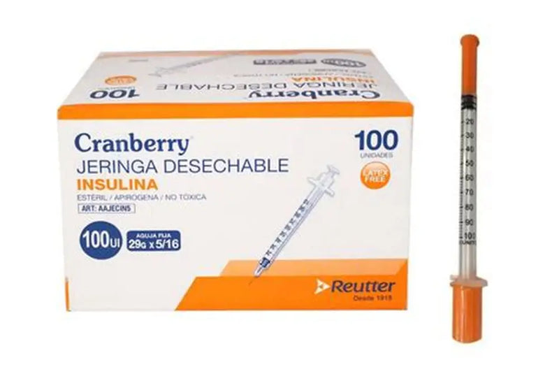 Jeringa Insulina Cranberry 29G x 5/16 Caja x100 Estéril 1ml