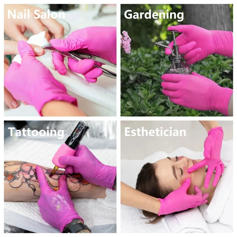 Guantes Nitrilo Rosado Sin Látex – Caja 100 unid (XS a XL)