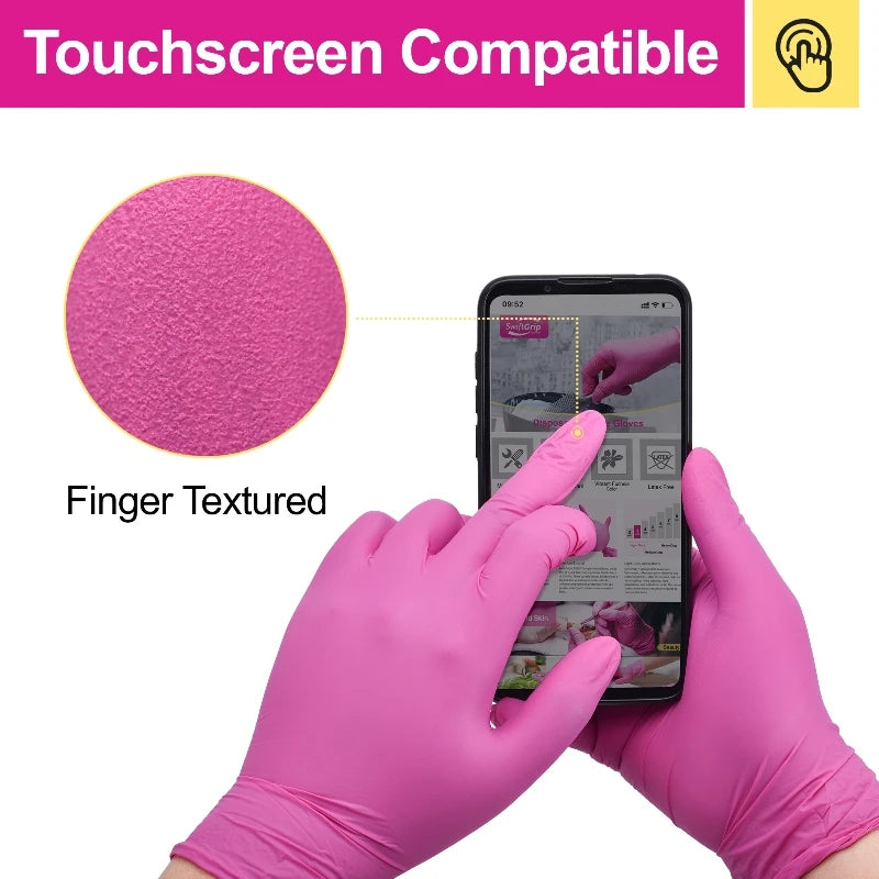 Guantes Nitrilo Rosado Sin Látex – Caja 100 unid (XS a XL)