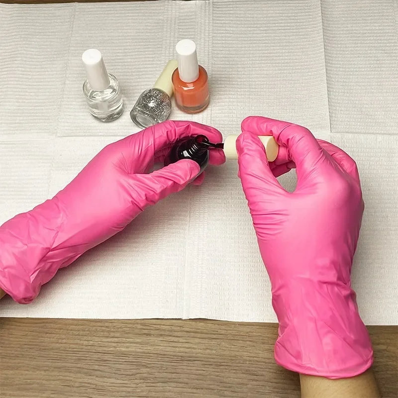 Guantes Nitrilo Rosado Sin Látex – Caja 100 unid (XS a XL)