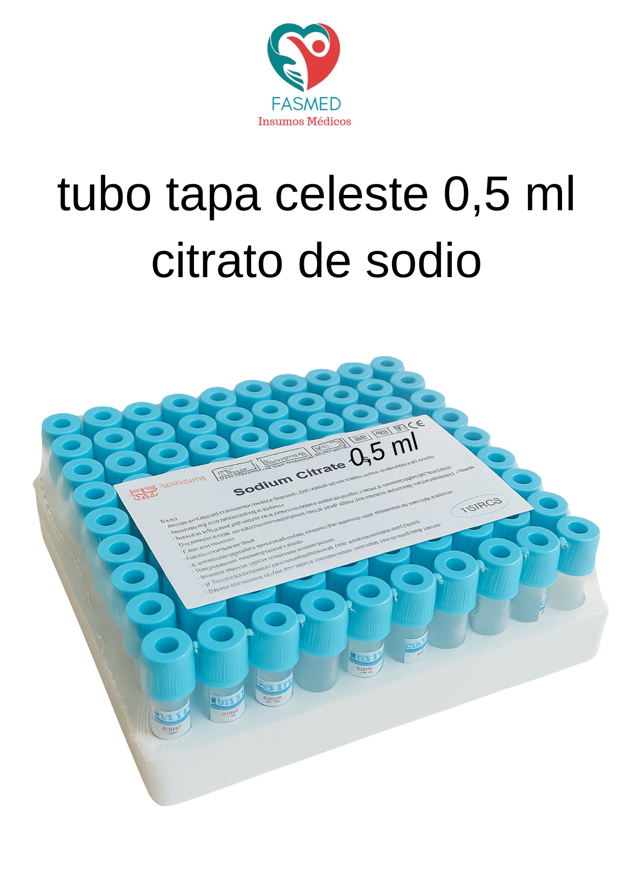 Tubo Tapa Celeste 0,5 ml Citrato Sodio | Pack x100