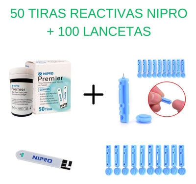 50 Tiras Reactivas Ó Cintas Nipro Premier + 50 Lancetas-insumos-medicos-despacho