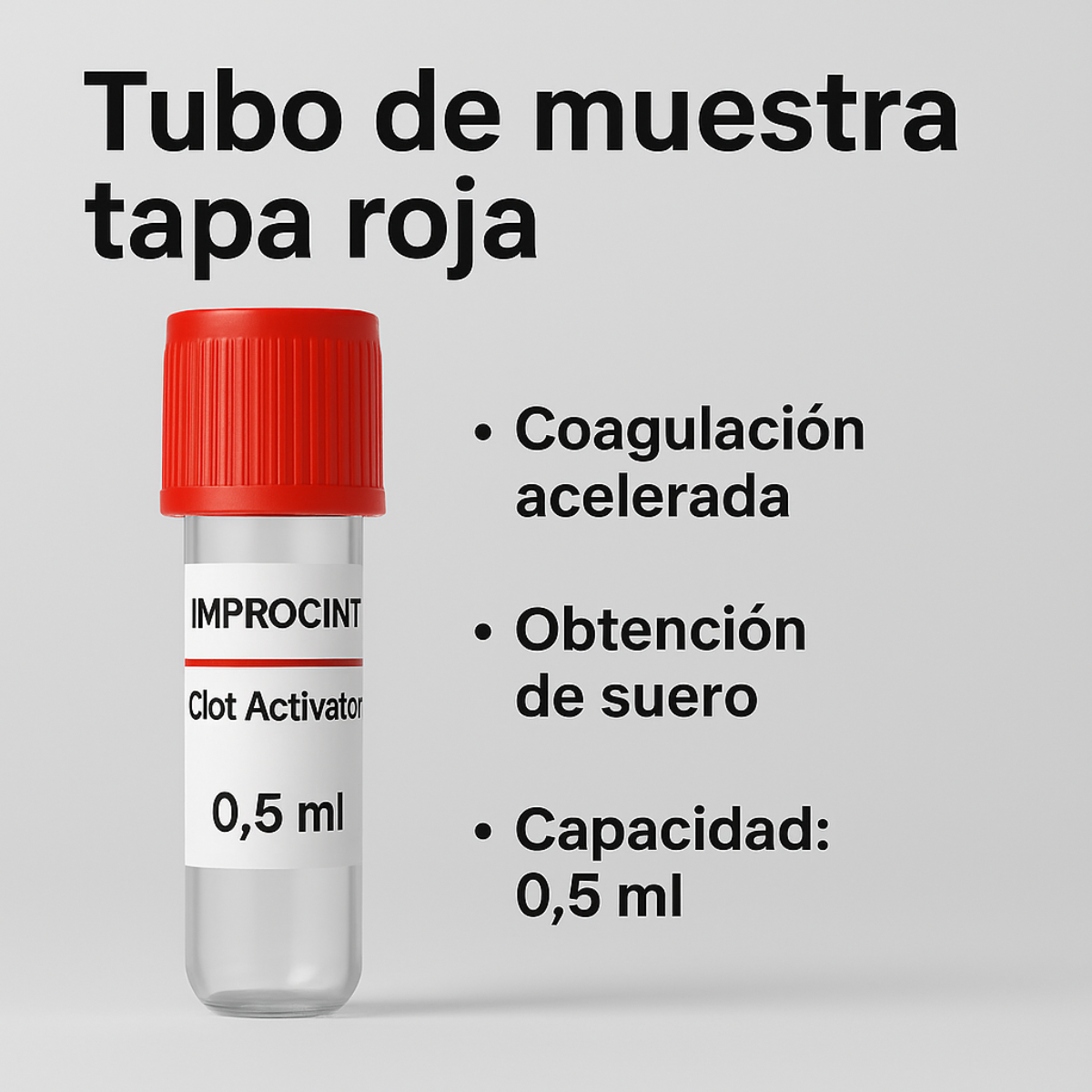 Tubo Tapa Roja 0,5 ml Activador de Coágulo - Pack 50 Unid | Impromini tubo-de-muestras-insumos-mascarillas-guantes quirurgicos