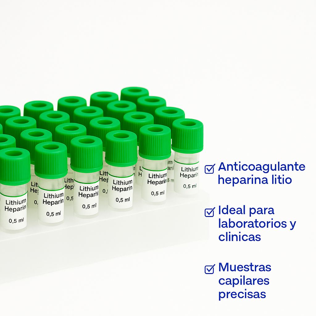 Tubo Tapa Verde 0,5 ml Heparina Litio Pack 50 Unid Impromini Sangre Capilar tubo-de-muestras-insumos-mascarillas-guantes quirurgicos