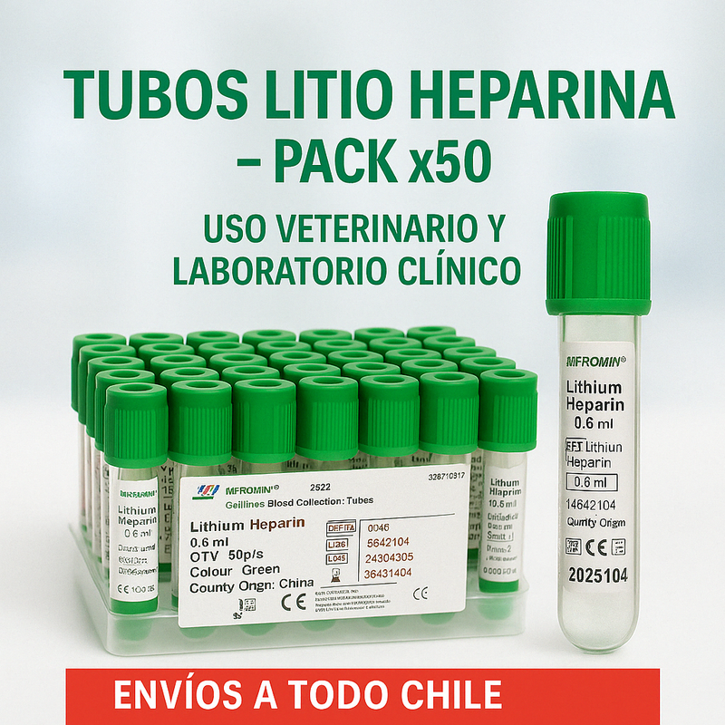 Tubo Tapa Verde 0,5 ml Heparina Litio Pack 50 Unid Impromini Sangre Capilar tubo-de-muestras-insumos-mascarillas-guantes quirurgicos