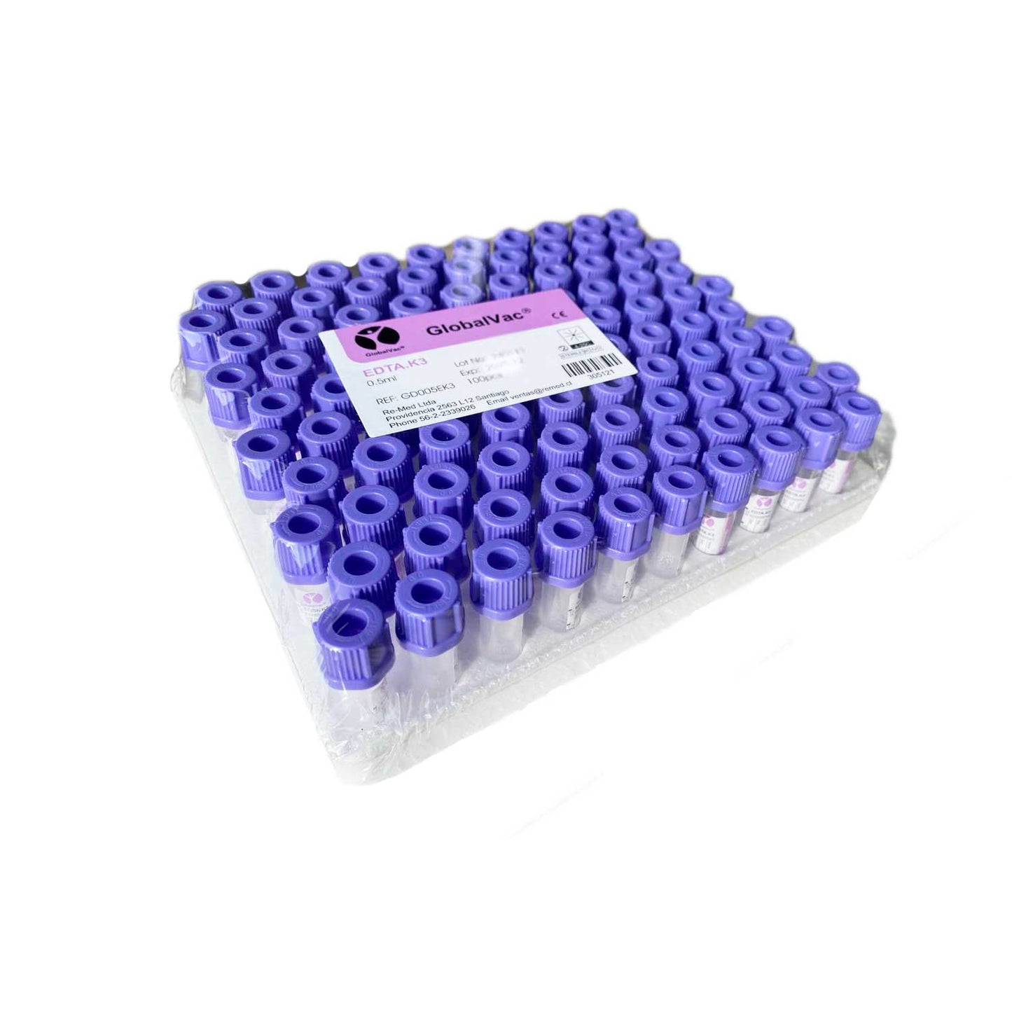 Tubos Tapa Lila EDTA K2 0,5 ml Recolección de Sangre Pack 100 Unidades – GlobalVac tubo-de-muestras-insumos-mascarillas-guantes quirurgicos