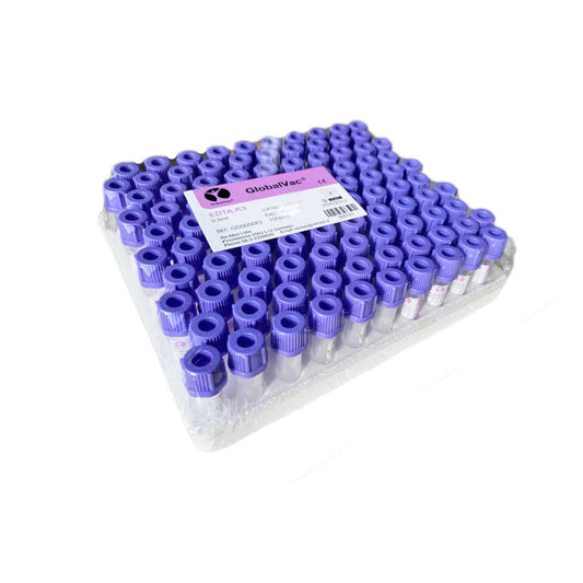Tubos Tapa Lila EDTA K2 0,5 ml Recolección de Sangre Pack 100 Unidades – GlobalVac tubo-de-muestras-insumos-mascarillas-guantes quirurgicos