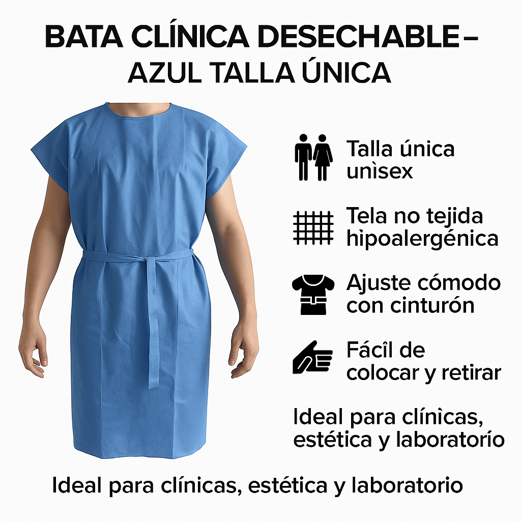 FASMED.CL Bata Desechable SMS Bata de Paciente Desechable SMS Azul | Talla Única | Uso Clínico y Estético