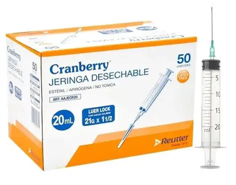 FASMED.CL Jeringa Luer Lock con Aguja 21G x 1½ 20 ML Jeringa Luer Lock con Aguja 21G x 1½” Cranberry – Desechable Estéril