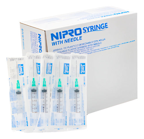 Jeringa Con Aguja 3ml Nipro 23g X 1 Luer Lock 100 Un-insumos-medicos-despacho