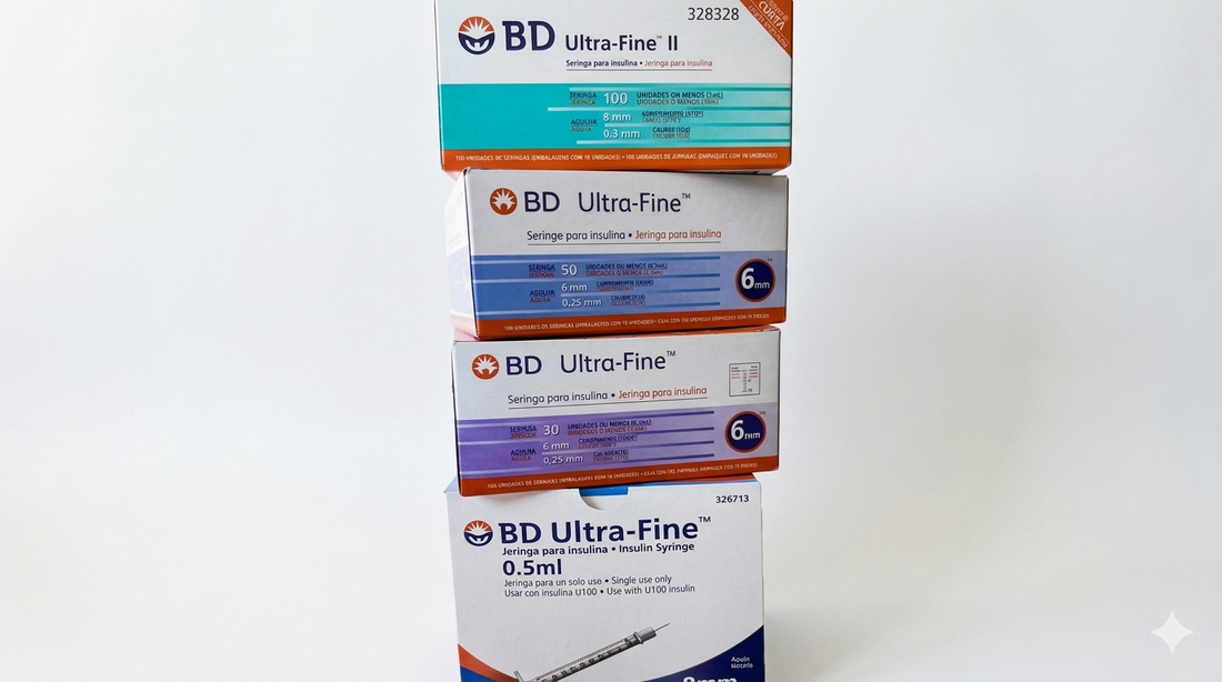 Jeringas de insulina BD Ultra-Fine en cajas de 0,3 ml, 0,5 ml y 1 ml con agujas 31G de 6 mm y 8 mm
