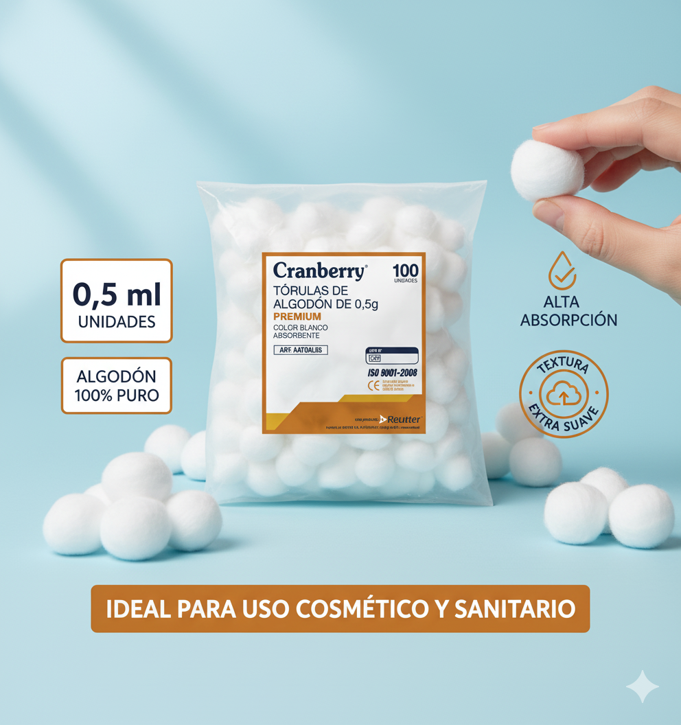 Tórulas de Algodón Cranberry 0,5 g / 1 g / 3,5 g – Bolsa 100 Unidades Absorbentes