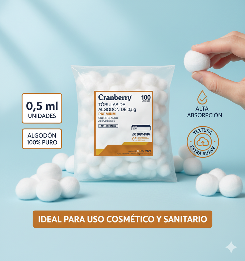 Tórulas de Algodón Cranberry 0,5 g / 1 g / 3,5 g – Bolsa 100 Unidades Absorbentes