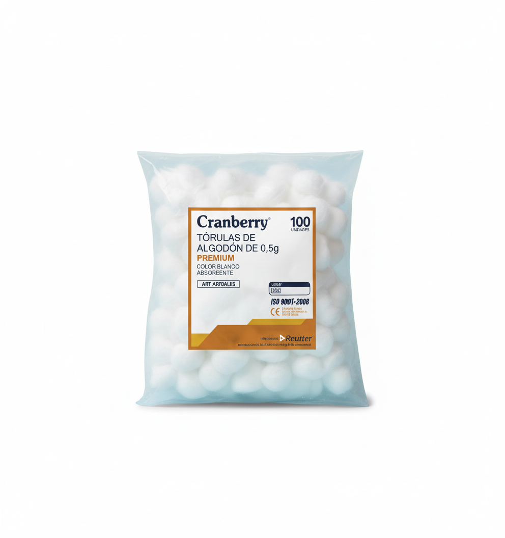 Tórulas de Algodón Cranberry 0,5 g / 1 g / 3,5 g – Bolsa 100 Unidades Absorbentes