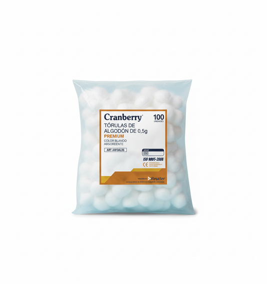 Tórulas de Algodón Cranberry 0,5 g / 1 g / 3,5 g – Bolsa 100 Unidades Absorbentes
