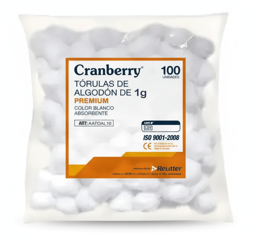 Tórulas de Algodón Cranberry 0,5 g / 1 g / 3,5 g – Bolsa 100 Unidades Absorbentes
