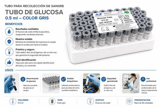 Tubo tapa gris  0,5ml - rack x 50unidades | Na-Fluoruro Oxalato