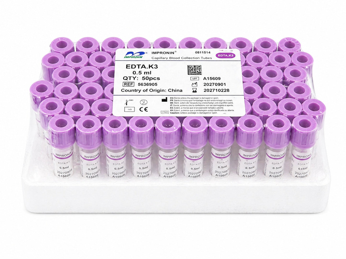 Tubo tapa lila  EDTA K3 - 0,5 ml – Hematología