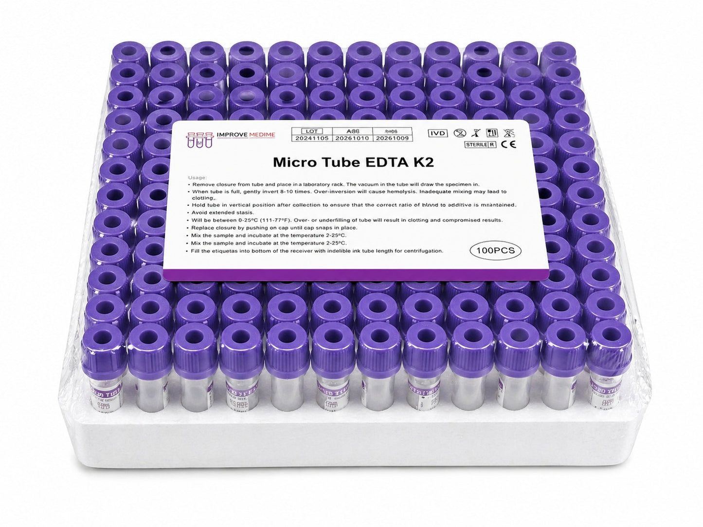 Tubo EDTA K2 0,5 ml – Tapa Lila x100