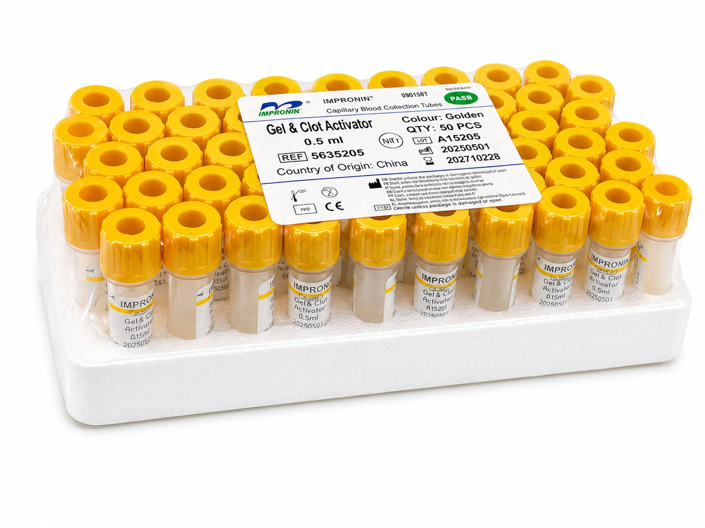 Tubo Tapa Amarilla 0,5 ml Gel Activador Coágulo - Pack 50 Unid