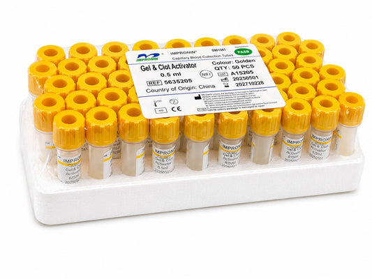 Tubo Tapa Amarilla 0,5 ml Gel Activador Coágulo - Pack 50 Unid