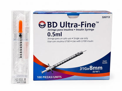 Jeringa Insulina BD Ultra-Fine 0,5 ml 31G x 8 mm – Caja x100
