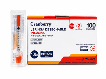 Jeringa Insulina Cranberry 29G x 5/16 1 ml – Caja x100