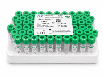 Tubo Tapa Verde 0,5 ml Heparina Litio - rack 50  unidades