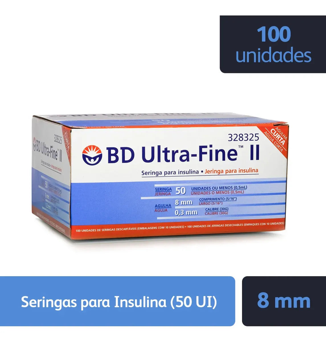 BD Jeringa Caja 100 unid Jeringa Insulina BD Ultra-Fine 0,5ml 30G x8mm x50 | Diabéticos