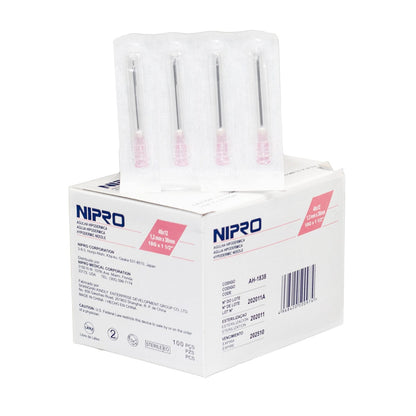 FASMED.CL Aguja Hipodérmica 18G 1 1/2 Agujas Hipodérmicas Nipro Desechables Caja x100