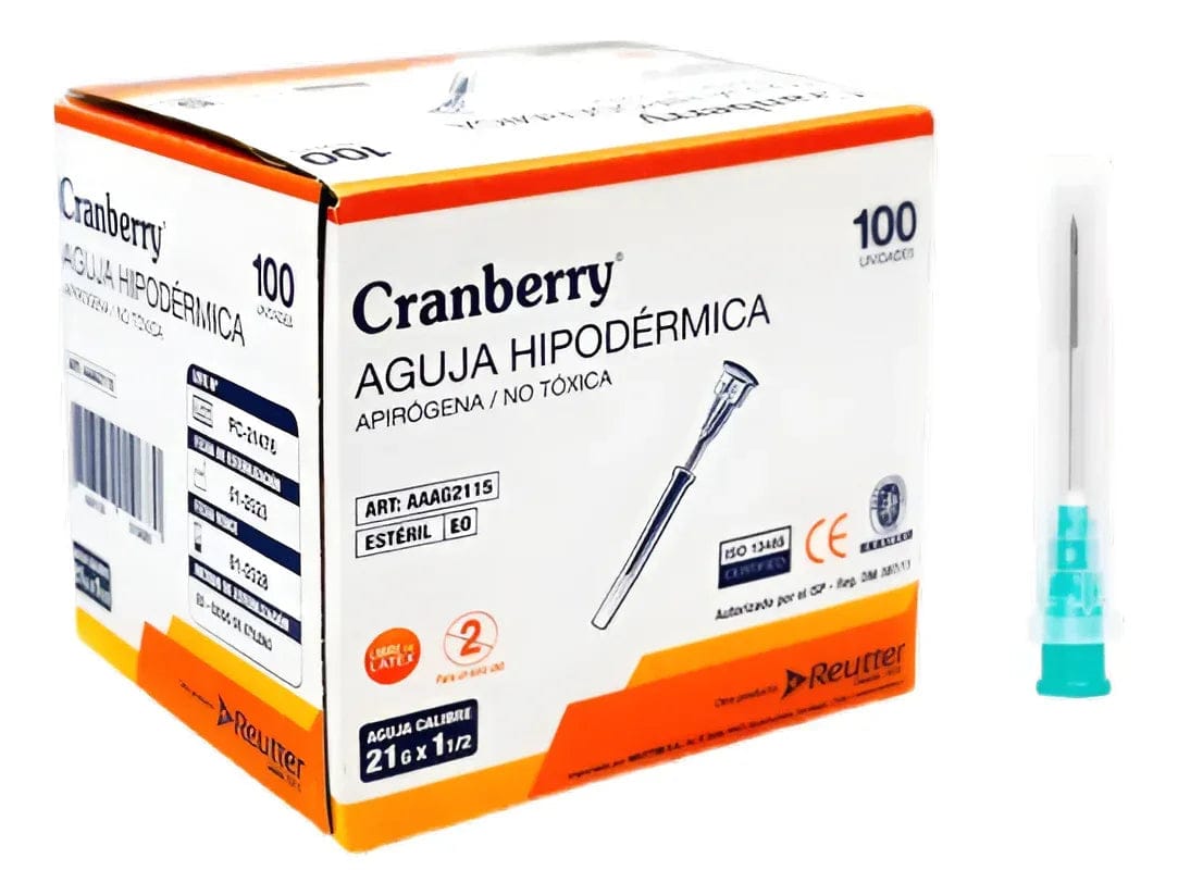 FASMED.CL Aguja Hipodermica 21g X  1  1/2 Cramberry Caja De 100 Uni.