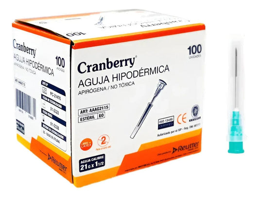 FASMED.CL Aguja Hipodermica 21g X  1  1/2 Cramberry Caja De 100 Uni.