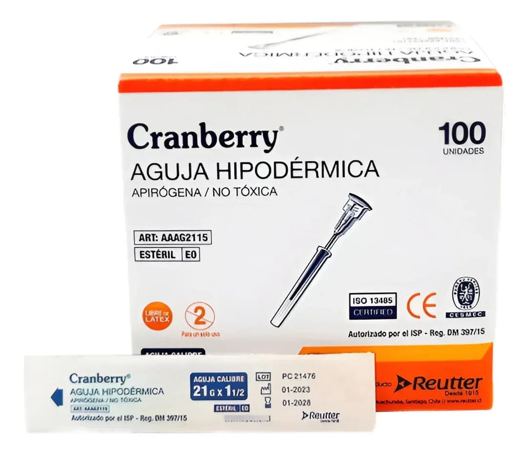 FASMED.CL Aguja Hipodermica 21g X  1  1/2 Cramberry Caja De 100 Uni.