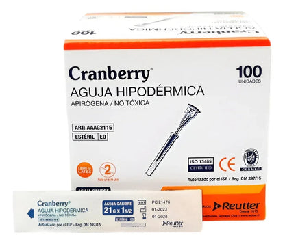 FASMED.CL Aguja Hipodermica 21g X  1  1/2 Cramberry Caja De 100 Uni.