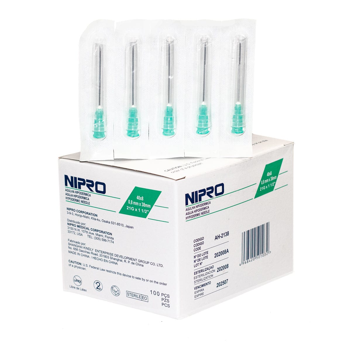 FASMED.CL Aguja Hipodérmica 21G x 1½ Agujas Hipodérmicas Nipro Desechables Caja x100